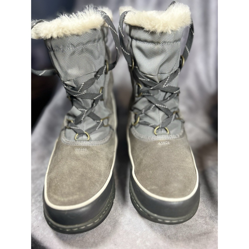 Sorel NL2532-052 Women's 9.5 Gray Suede Faux Fur Lace Up Winter Boots